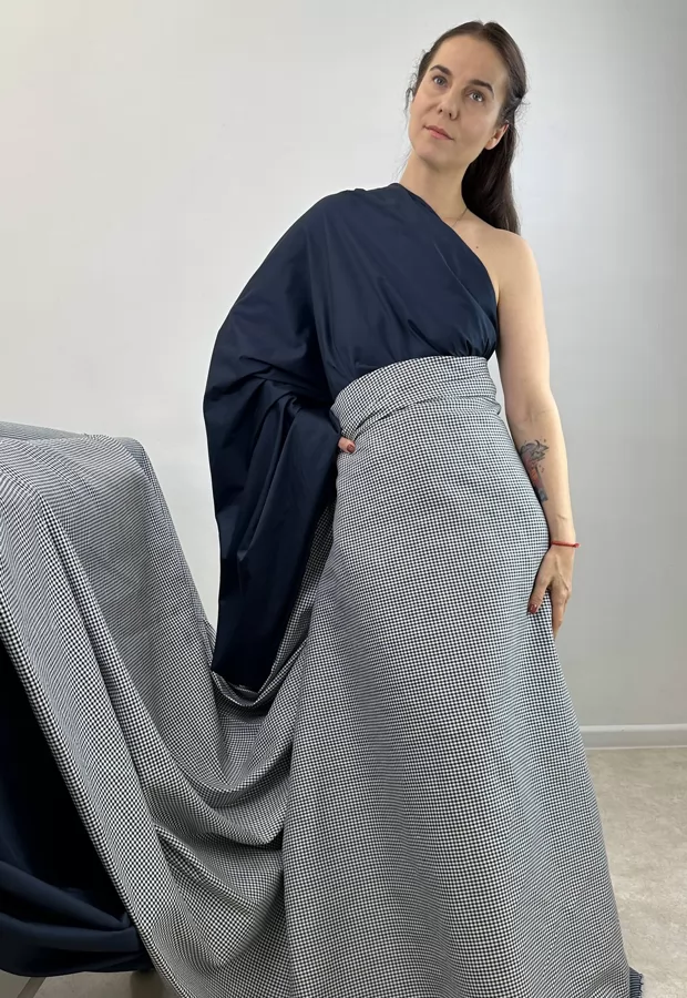 Сочетание для ценителей синего: костюмный хлопок в гусиную лапку дополняем рубашечным сатином ✨ - Ткани FF