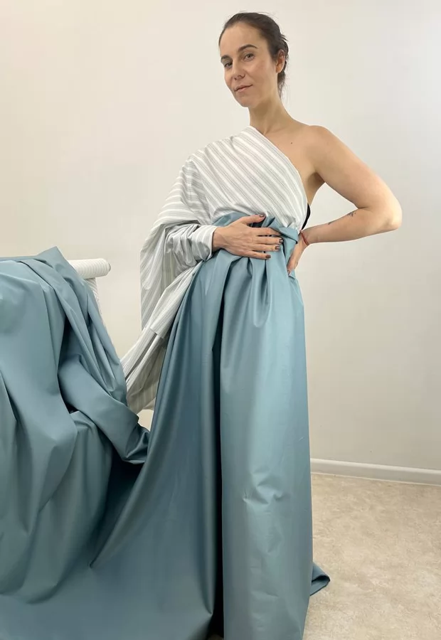 Серо-голубой костюмный и полосатый рубашечный хлопок: освежающее сочетание 😍 - Ткани FF