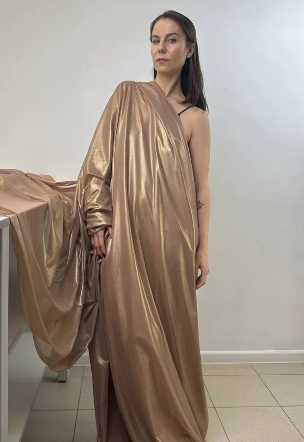 Струящаяся, приятная к телу сетка с золотистым накатом: для праздничных и повседневных образов 🌟 - Ткани FF