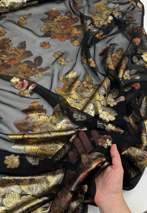 Чёрный и золото: сочетание с роскошным шёлком YVES SAINT LAURENT 🌟 - Ткани FF