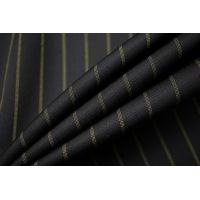 Тонкая костюмно-плательная шерсть черная в салатовую полоску SR.H-CC40 23122019
