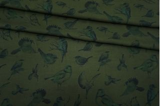 ОТРЕЗ 1,1 М Креп-шифон птички на темно-зеленом фоне MII (04) 05082112-2