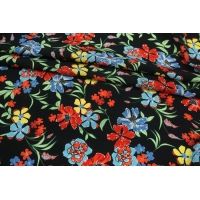 Креповая вискоза разноцветные цветы на черном фоне MII-H40 06082140