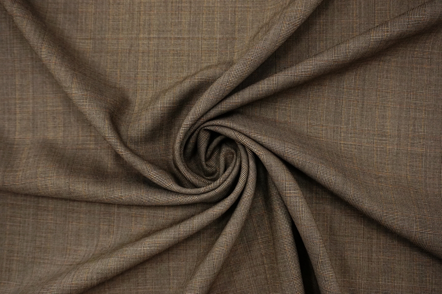 Тонкая костюмно-плательная шерсть с шелком в клетку коричневая BRS H62/CC10 8102119