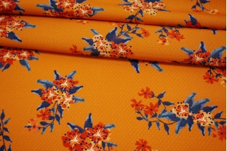 Вискоза жаккардовая цветы на оранжевом фоне MII-J50 04082116