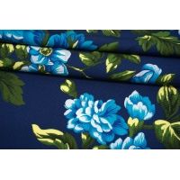 ОТРЕЗ 1,75 М Репс хлопковый с вискозой крупные цветы на синем фоне MII-(41)- 06082112-1