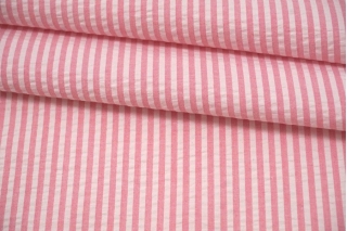 Хлопок рубашечный сирсакер в полоску бело-розовый IDT-A10 23032203