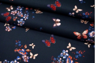 Сатин хлопковый костюмно-плательный бабочки темно-синий ISF-H11/D60 11052202