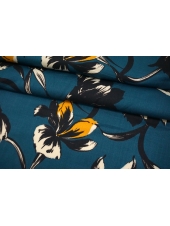 Сатин плательно-блузочный цветы на синем ISF 6052257