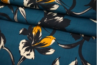 Сатин плательно-блузочный цветы на синем ISF H21/J50 6052257