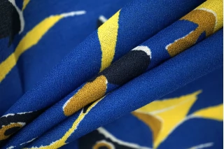 ОТРЕЗ 1,55 М ДЕФЕКТ Креп-шифон синие рыбы Max Mara SVM (ДФ6) 8012215-2