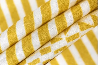 ОТРЕЗ 0,35 М ДЕФЕКТ Жаккардовая вискоза КУПОН Полоска Горчично-молочная ES (ДФ6)  22122362-2