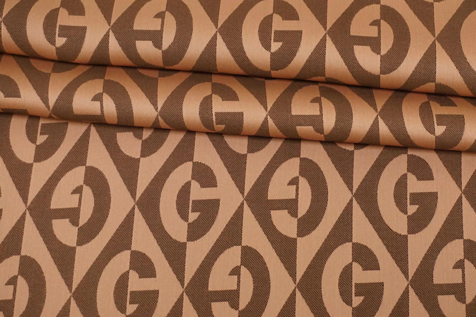 Вискоза жаккардовая GUCCI Коричнево-бежевая Логотип H21/12 / J30