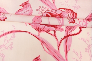ОТРЕЗ 1,25 М Хлопок рубашечно-плательный Розовые цветы и птицы KZ (42) 13032421-3