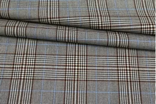 Костюмная поливискоза в клетку и гусиную лапку MAX MARA Чёрно-белая с коричневым и голубым MM H64 AA60 1102542