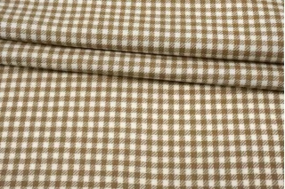 Твид костюмный шерстяной Гусиная лапка и клетка Бело-бежевый BNC H68/5 jj30 30102539