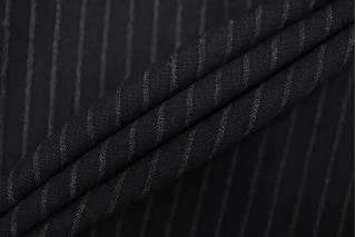 Костюмно-плательная фланель шерстяная стрейч в полоску Темно-синяя BRS H60/4 FF70 12082501