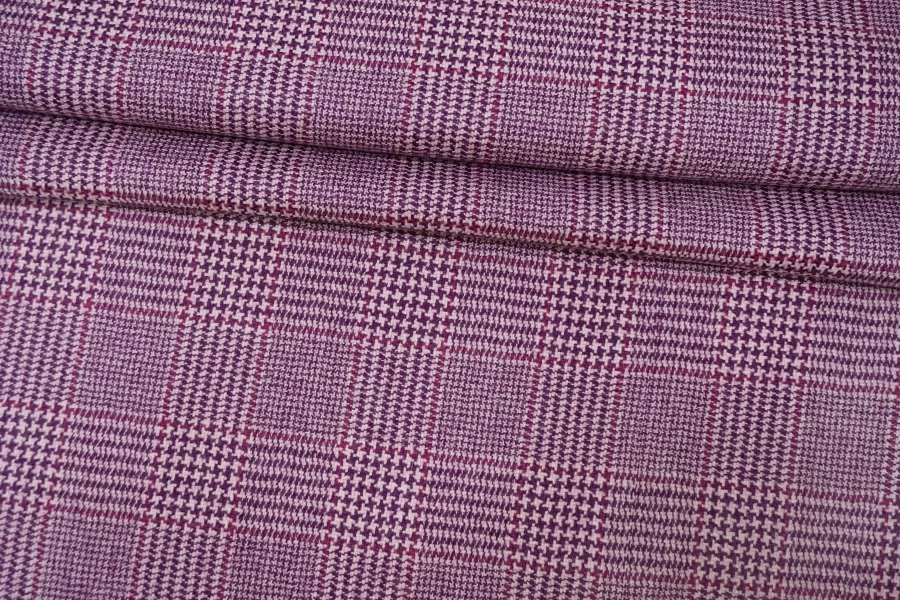 Твид костюмный шерстяной Фуксия в клетку и гусиную лапку IDT H00 FF77 20112524