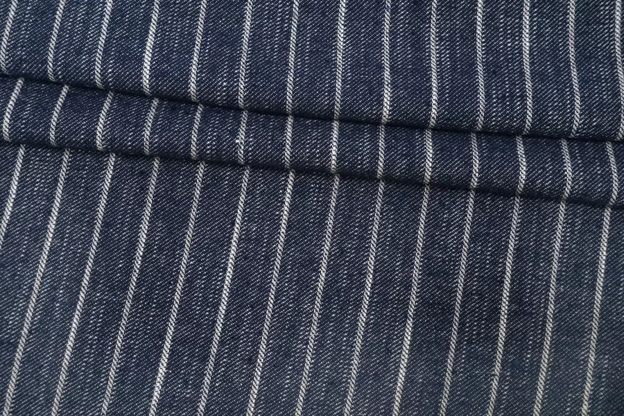 Джинса хлопковая со льном в полоску Сине-белая IDT H13 MM30 20112538