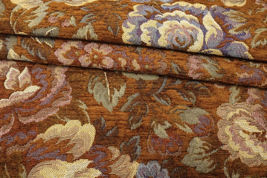 Жаккард гобелен хлопковый Цветы Желто-коричневый IDT H34/1 M60 20112539