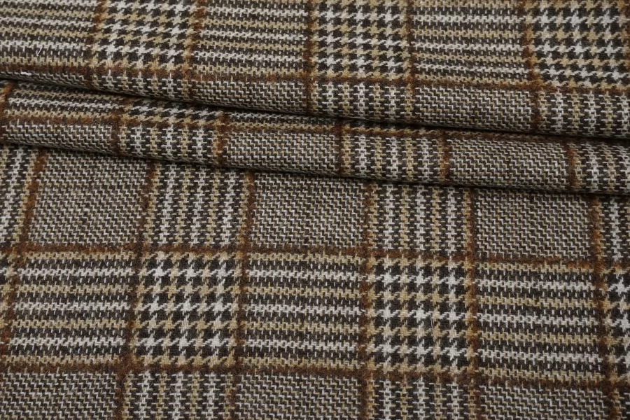 Костюмно-плательная шерсть Коричневая гусиная лапка и клетка IDT H60/2 FF30 20112575