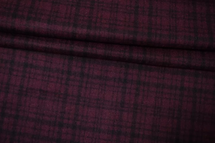 Фланель шерстяная костюмная Клетка чёрно-сливовая FRM H60/1 FF50 17122505