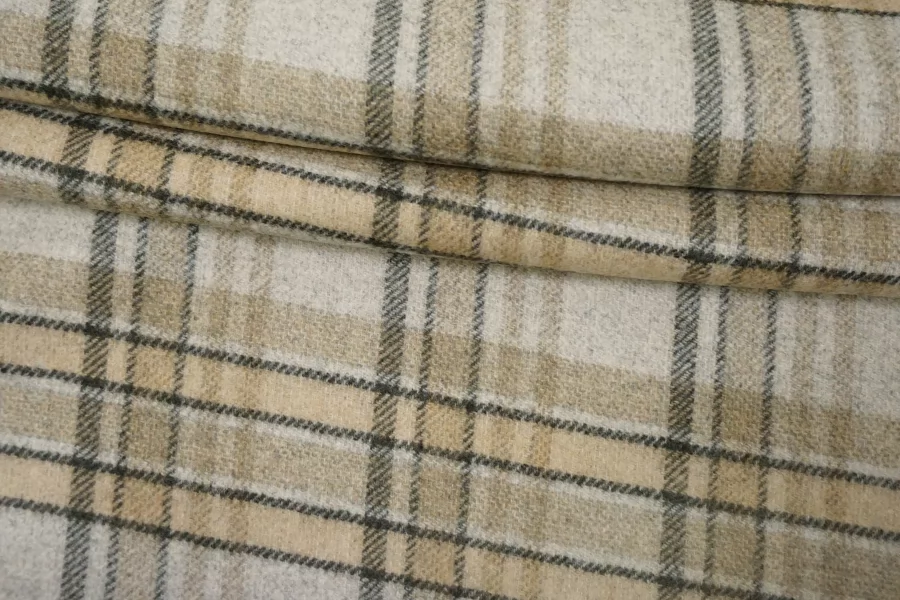 Пальтово-костюмная шерсть двухслойная дабл Серо-бежевая клетка FRM H56 CC40 17122509