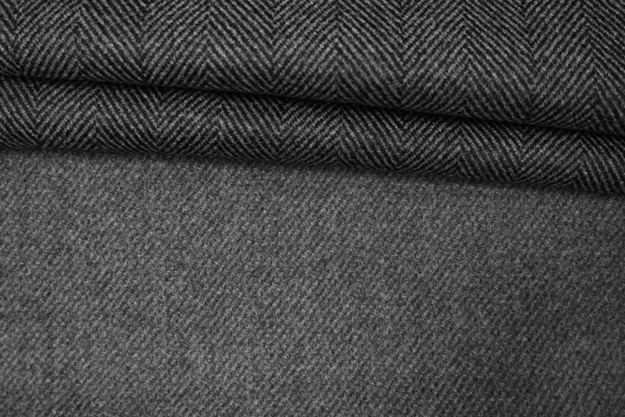 Пальтовая двухслойная двусторонняя шерсть с мохером дабл Ёлочка серая BRS H57 EE50 17122517