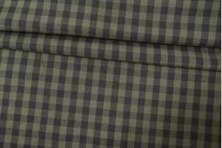 Лён с хлопком рубашечно-плательный в клетку Серо-зелёный CVC H16/3 G30 19112512