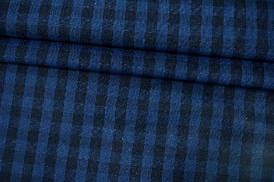 Лён с хлопком рубашечно-плательный в полоску Чёрно-синий CVC H16/3 G40 19112514