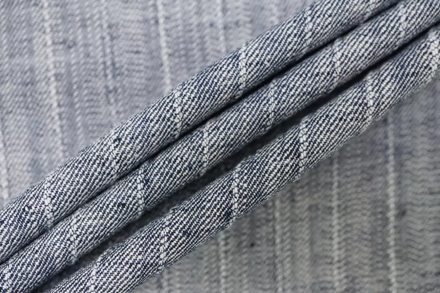 Хлопок со льном костюмный под джинсу в полоску Сине-белый CVC H13 E44 19112525