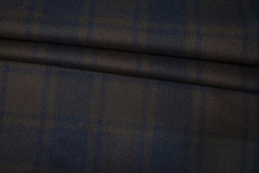 Сукно пальтовое шерстяное в клетку Коричнево-синее IDT H55/5 CC50 20112540