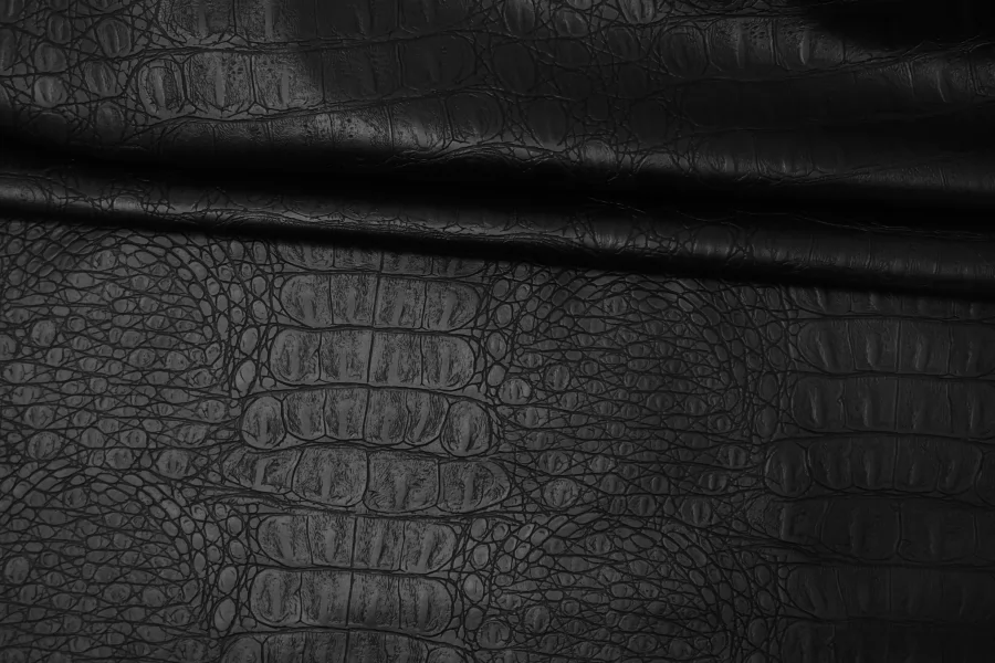 Экокожа на трикотаже под крокодила Чёрная CVC H17 LL70 21112512