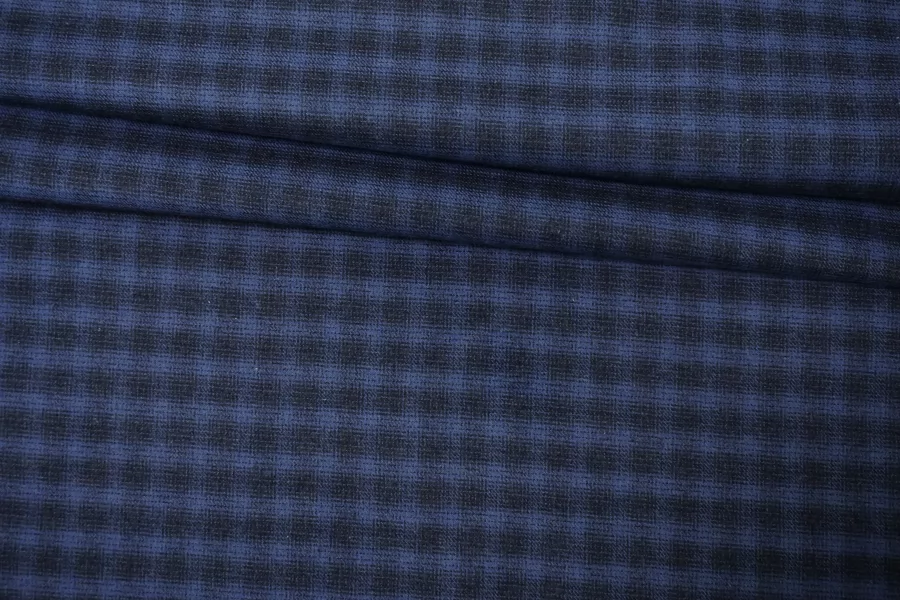 Фланель хлопковая рубашечная в клетку ALBINI Чёрно-синяя CVC Н12 B70 21112520