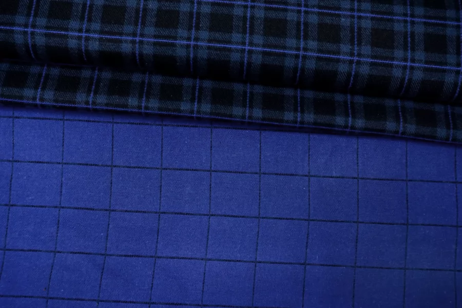 Фланель хлопковая дабл двусторонняя рубашечно-плательная в клетку Сине-зелёная  CVC Н12 B70 21112524