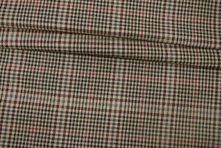 Твид костюмный хлопковый гусиная лапка и клетка Чёрно-бежево-бордовый CVC H12 L50 21112528