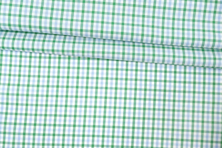 Рубашечный хлопок в клетку CANCLINI Белый с голубым и зелёным CVC H6/1 B30 21112544
