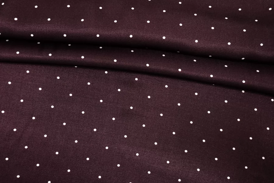 Атласная вискоза плательная в горошек Сливовая CVC H21/4 i70 21112575
