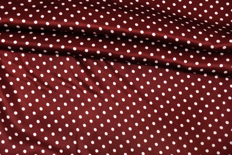 Атласная вискоза плательная в горошек Бордовая CVC H21/4 i70 21112576