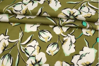 Вискоза твиловая MAX MARA Цветы на оливково-зелёном MM H21 N20 14042528