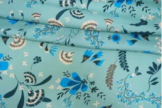 Вискоза твиловая плательно-блузочная MAX MARA Цветы на мятно-голубом MM H21/10 I40 1102526