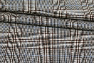 Костюмная поливискоза в клетку и гусиную лапку MAX MARA Чёрно-белая с коричневым и голубым MM H64 G50 1102542