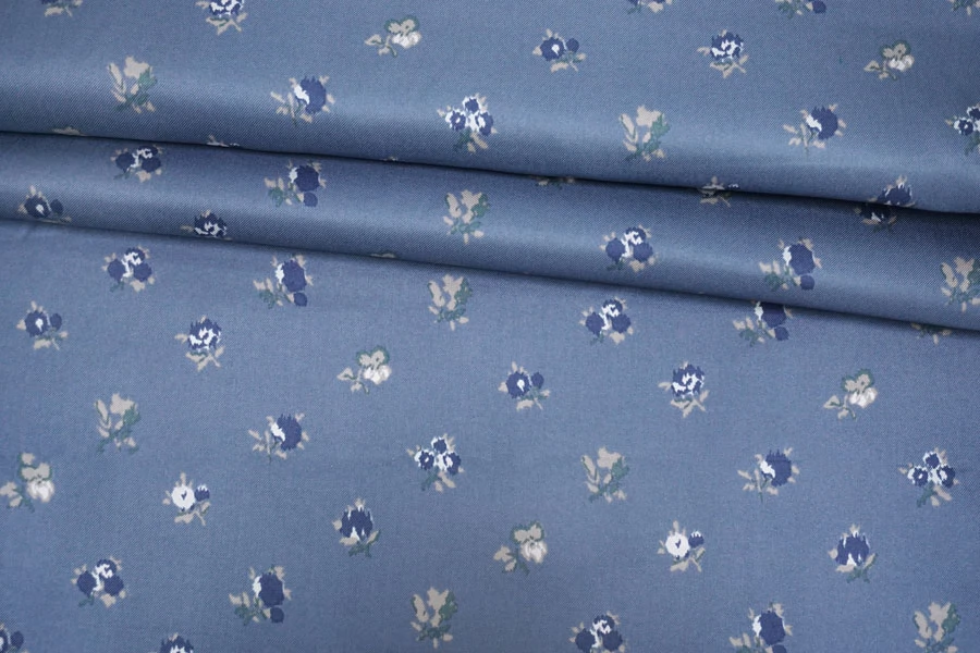 Шёлковый твил MAX MARA Цветы на серо-голубом MM H31 N30 30092545