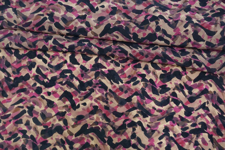 Крепдешин шёлковый Max Mara Абстракция сине-бежевая с фуксией MM H31 N30 30092548