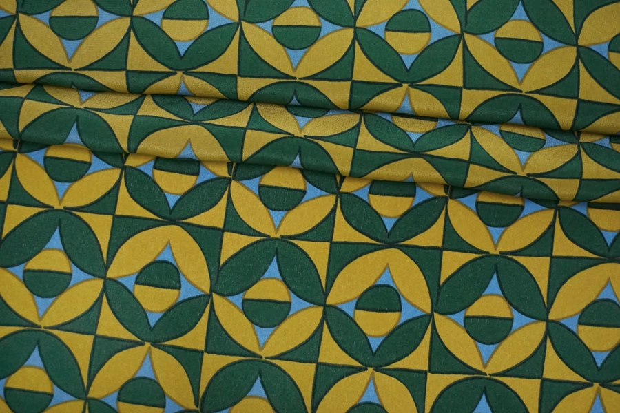 Крепдешин шелковый MAX MARA Геометрия горчично-зелёная MM H31 N20 30092560