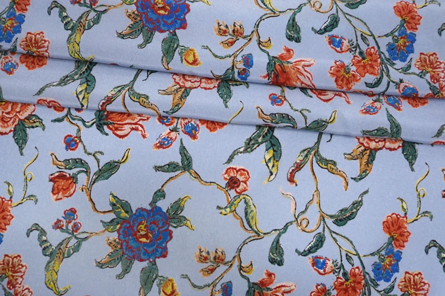 Крепдешин шёлковый Max Mara Цветы на сиренево-голубом MM H31 N20 30092564