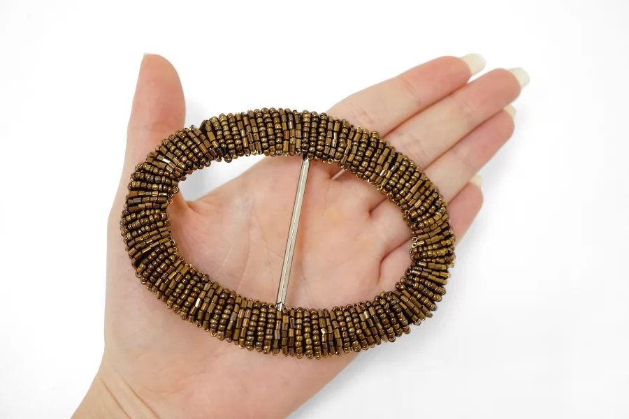 Пряжка  с бисером бронза 11х75 мм (W-3) 25112503