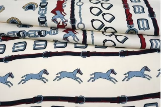 Плательная твиловая вискоза EMME MARELLA В платочном стиле лошади на белом MM Н21/7 H10 1102534