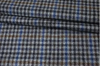 Твид костюмный шерстяной CERRUTI в клетку серо-сине-коричневый BL H60/1 FF60 30102506