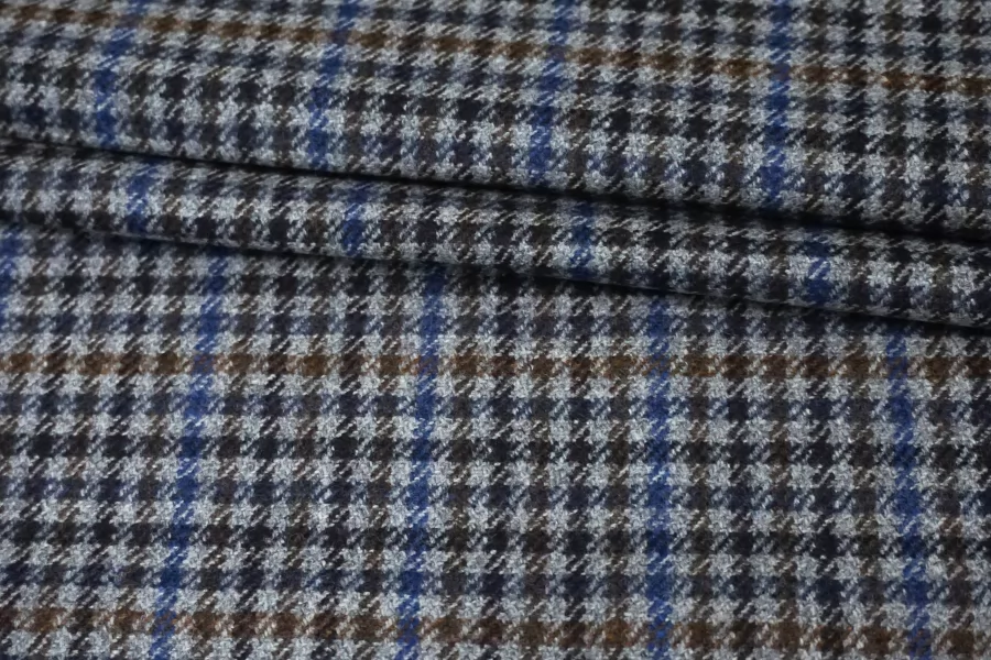 Твид костюмный шерстяной CERRUTI в клетку серо-сине-коричневый BL H60/1 FF60 30102506